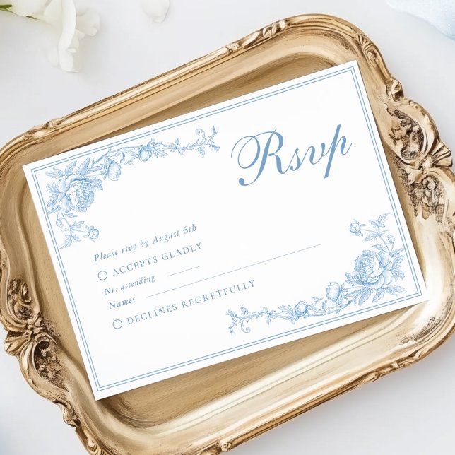 Victorian Dusty Blue Wedding RSVP Card (Creator Uploaded)