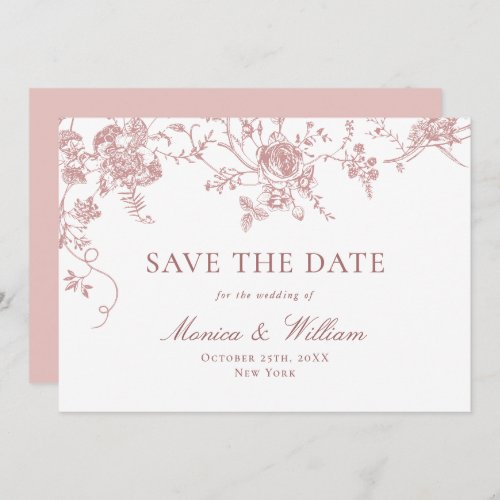 Victorian Dusty Blush French Roses Garden Wedding Save The Date