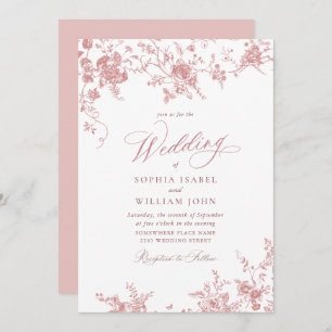 Victorian Dusty Blush Pink French Garden Wedding Invitation