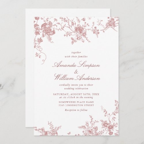 Victorian Dusty Blush Pink French Garden Wedding Invitation