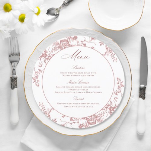 Victorian Dusty Pink French Garden Wedding Dinner Menu