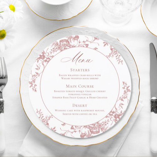 Victorian Dusty Pink French Garden Wedding Dinner Menu