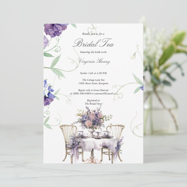 Victorian Dusty pink Garden Tea Bridal Shower Invitation (Standing Front)