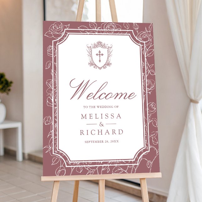Victorian Dusty Rose Catholic Wedding Welcome Sign (Creator Uploaded)