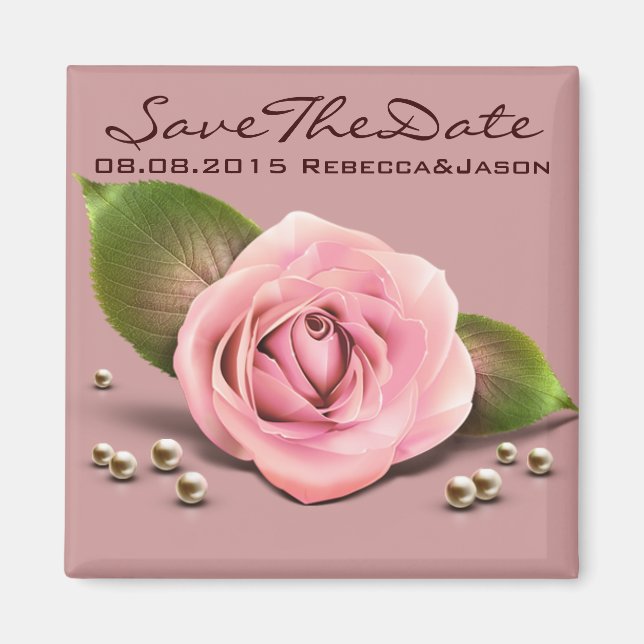 victorian dusty rose flower dusky pink wedding magnet (Front)