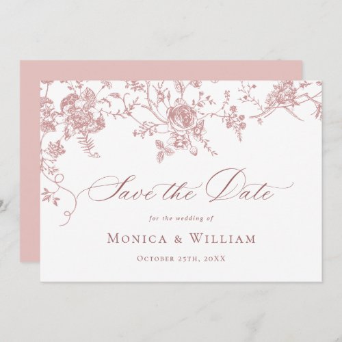 Victorian Dusty Rose French Garden Floral Wedding Save The Date