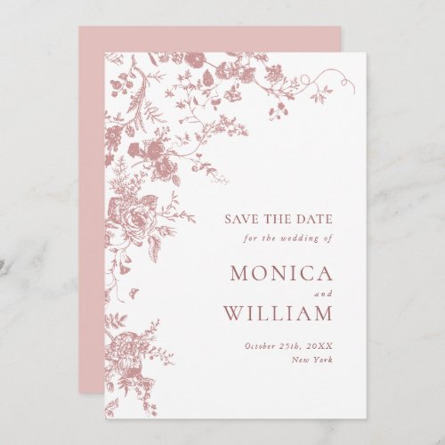 Victorian Dusty Rose French Garden Floral Wedding Save The Date