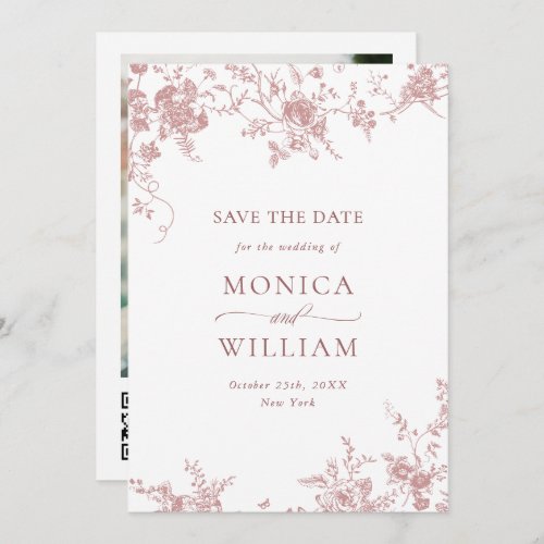 Victorian Dusty Rose French Garden Photo Wedding Save The Date