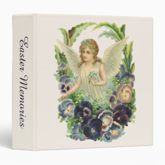 Victorian Easter Angel with Purple Pansy Flowers 3 Ring Binder