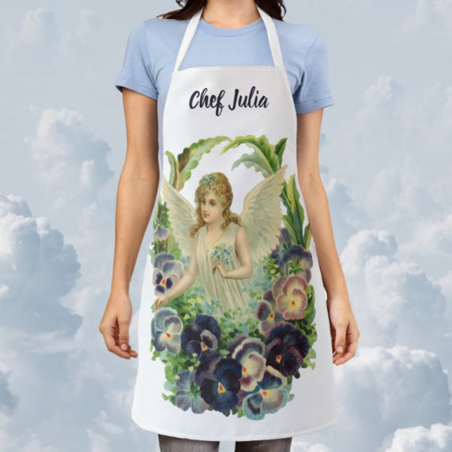 Victorian Easter Angel with Purple Pansy Flowers Apron (Creator Uploaded)