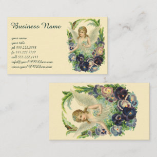 Victorian Easter Angel with Purple Pansy Flowers Business Card
