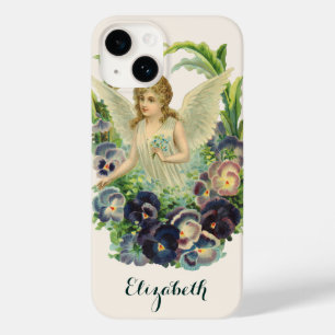 Victorian Easter Angel with Purple Pansy Flowers Case-Mate iPhone 14 Case