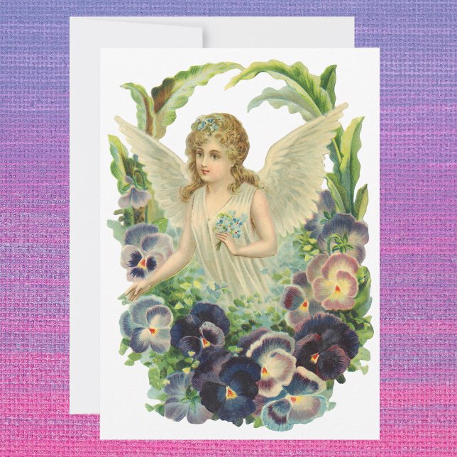 Victorian Easter Angel with Purple Pansy Flowers Holiday Card (Creator Uploaded)