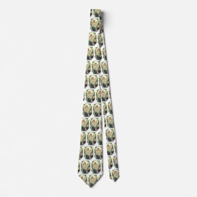 Victorian Easter Angel with Purple Pansy Flowers Neck Tie (Front)