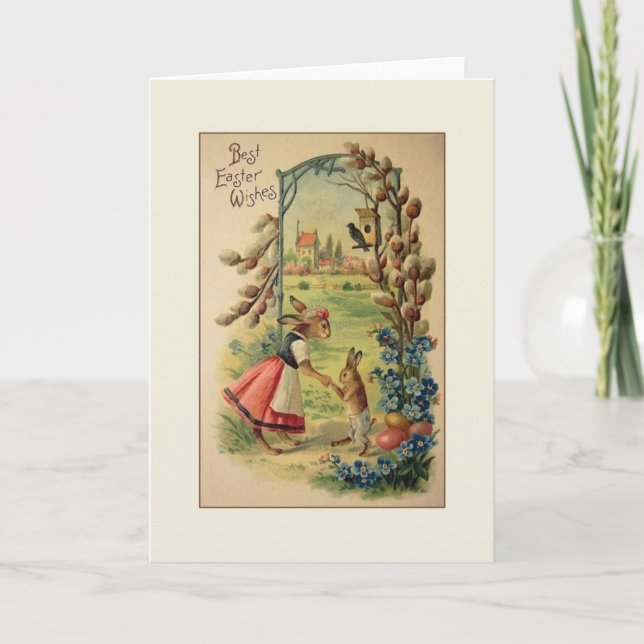Victorian Easter Bunnies Greeting Card (Front)