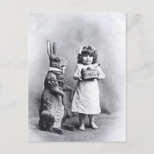 Victorian Easter Bunny with Girl Holiday Postcard