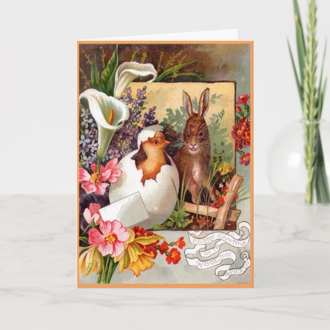 Victorian Easter Card - Bunny and Chick (Front)