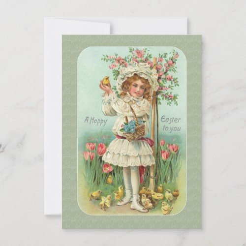 Victorian Easter Card Pretty Girl in Garden