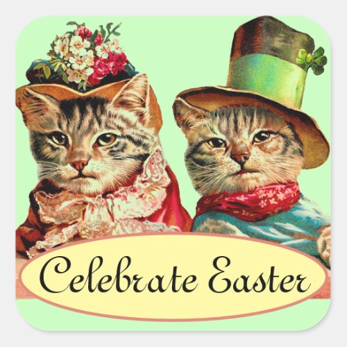 Victorian Easter Cats in Hats Square Sticker