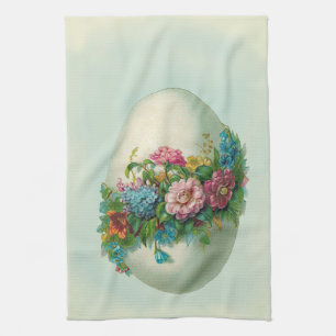 Victorian Easter flower egg on delicate egg blue Kitchen Towel