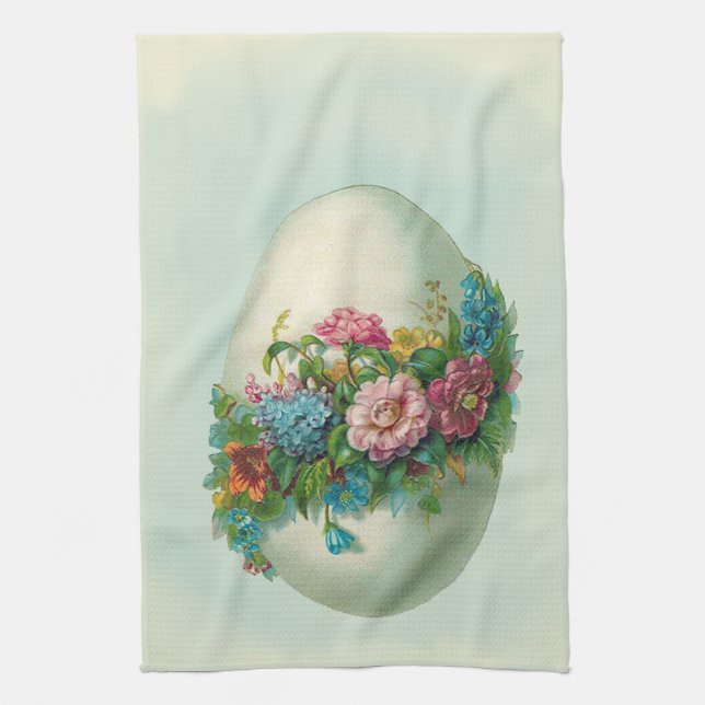 Victorian Easter flower egg on delicate egg blue Kitchen Towel (Vertical)