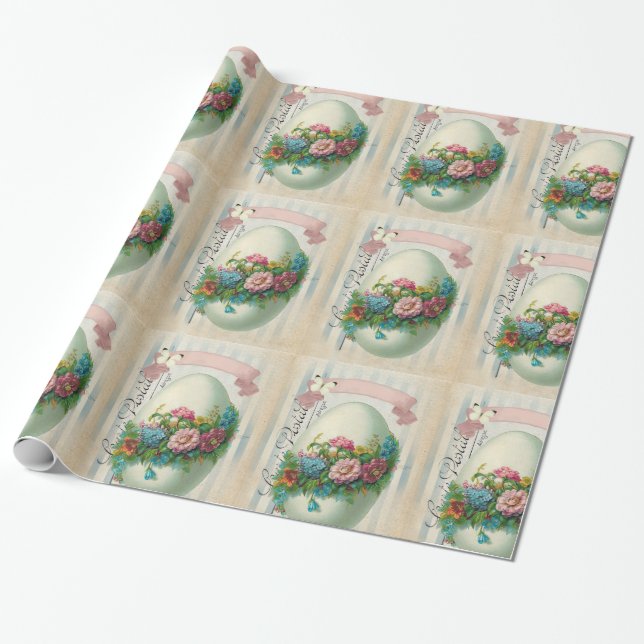 Victorian Easter Flower Egg Wrapping Paper (Unrolled)