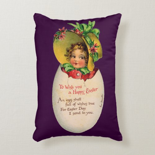 Victorian Easter Vintage Girl with Bonnet in Egg Accent Pillow