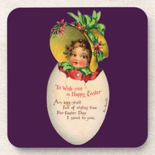 Victorian Easter, Vintage Girl with Bonnet in Egg Drink Coaster