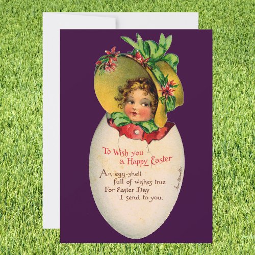 Victorian Easter Vintage Girl with Bonnet in Egg Invitation