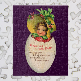 Victorian Easter, Vintage Girl with Bonnet in Egg Jigsaw Puzzle