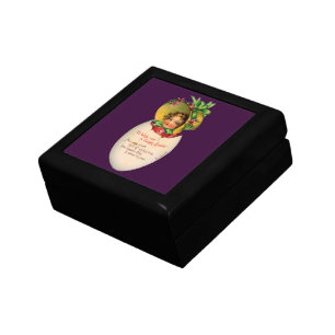 Victorian Easter, Vintage Girl with Bonnet in Egg Keepsake Box