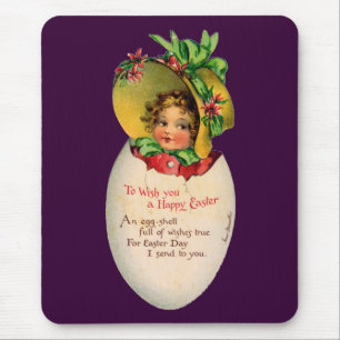 Victorian Easter, Vintage Girl with Bonnet in Egg Mouse Pad