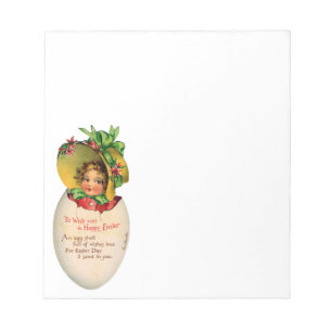 Victorian Easter, Vintage Girl with Bonnet in Egg Notepad