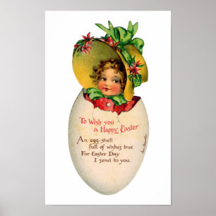 Victorian Easter, Vintage Girl with Bonnet in Egg Poster