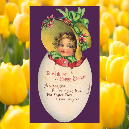 Victorian Easter Vintage Girl with Bonnet in Egg Rectangular Sticker