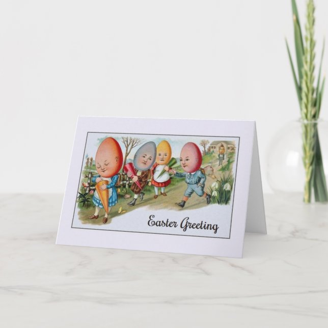 Victorian Egghead People Easter Greeting Card (Front)