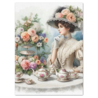 Victorian Elegance Lady at High Tea Decoupage 