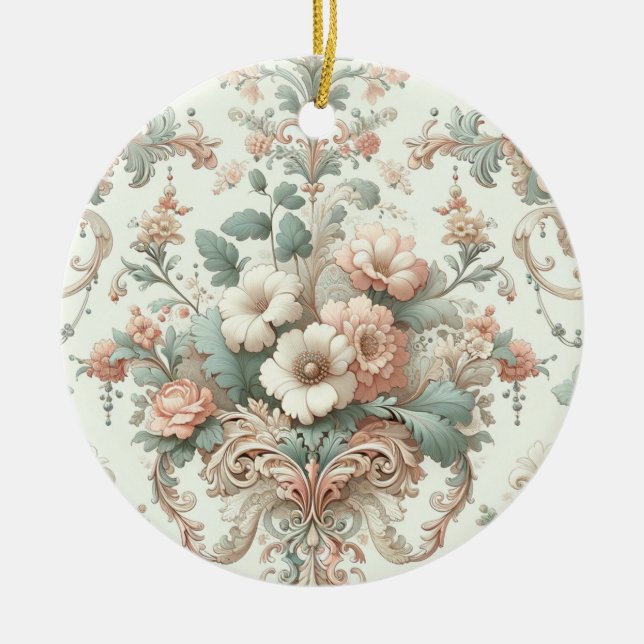 Victorian Elegance: Soft Pastel Patterns Ceramic Ornament (Front)