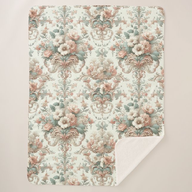 Victorian Elegance: Soft Pastel Patterns Sherpa Blanket (Front)