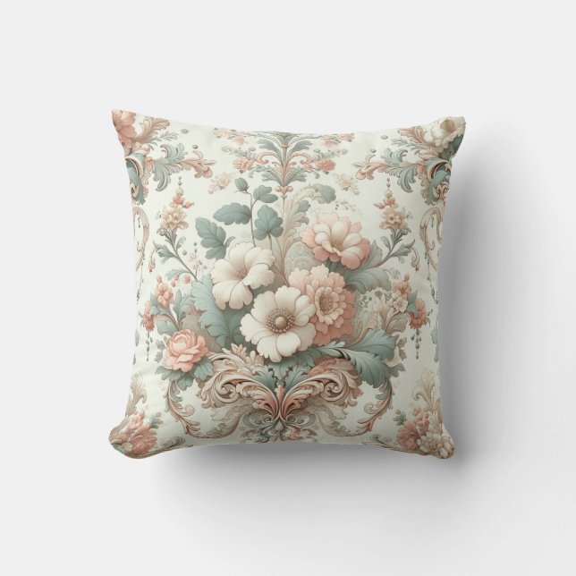 Victorian Elegance: Soft Pastel Patterns Throw Pillow (Front)