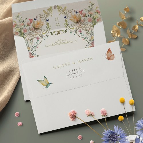 Victorian Elegance Wedding Floral Interior Envelope