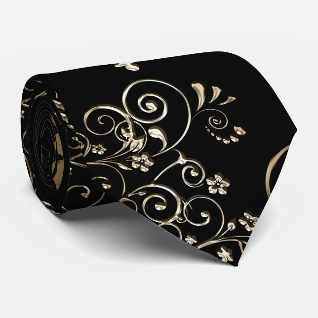 Victorian elegant black and gold neck tie (Rolled)