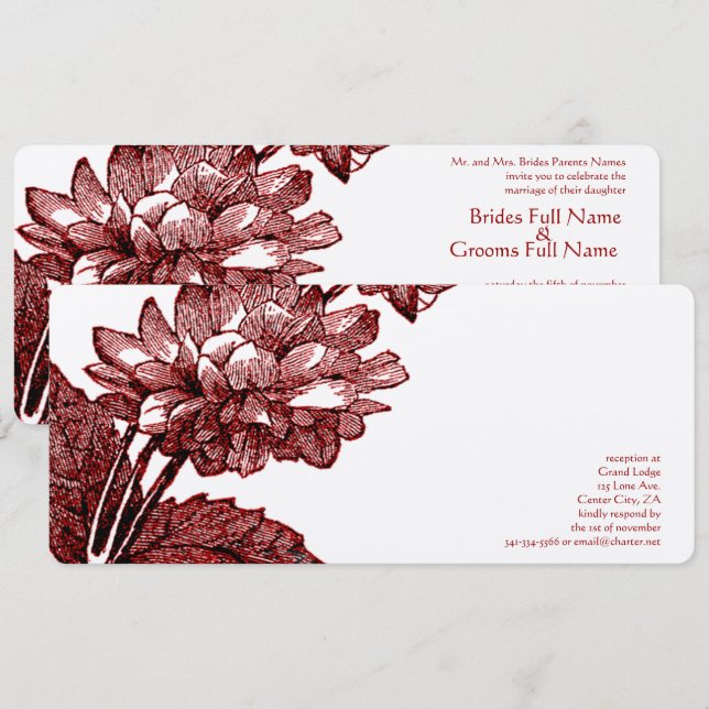 Victorian Elegant Burgundy Red Cabbage Rose Invitation (Front/Back)