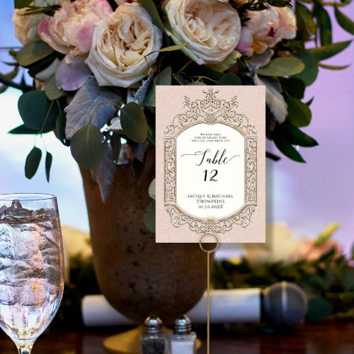 Victorian Elegant Formal Blush Pink Gold Reception Table Number