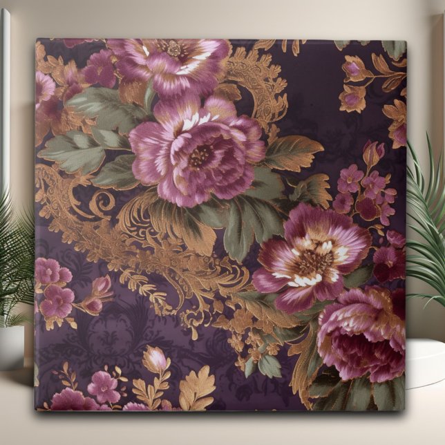 Victorian Elegant Lace Purple Roses  Ceramic Tile (Creator Uploaded)