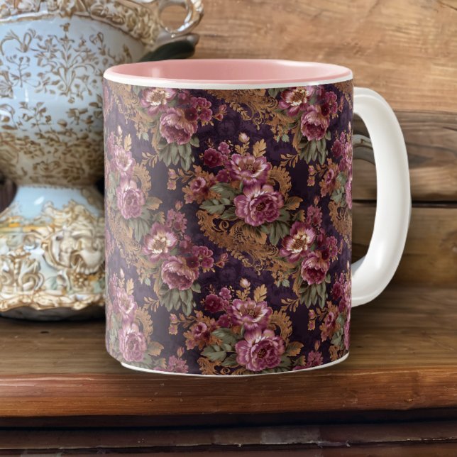 Victorian Elegant Lace Purple Roses  Two-Tone Coffee Mug (Creator Uploaded)