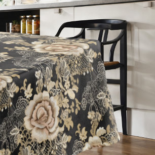 Victorian Elegant Lace Roses Black Tablecloth