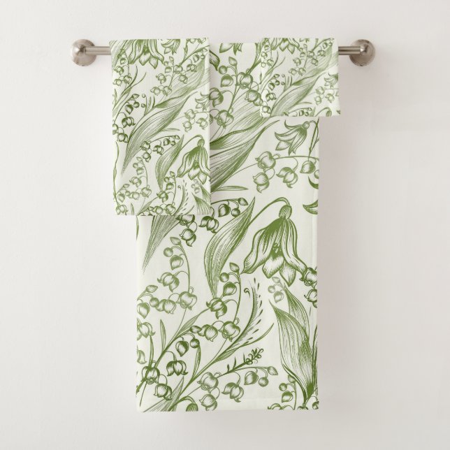 Victorian Elegant Lilly of the Valley Pattern  Bath Towel Set (Insitu)