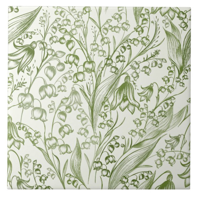 Victorian Elegant Lilly of the Valley Pattern  Ceramic Tile (Front)