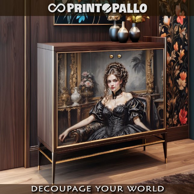 Victorian elegant woman in black dress on a sofa  tissue paper (Creator Uploaded)